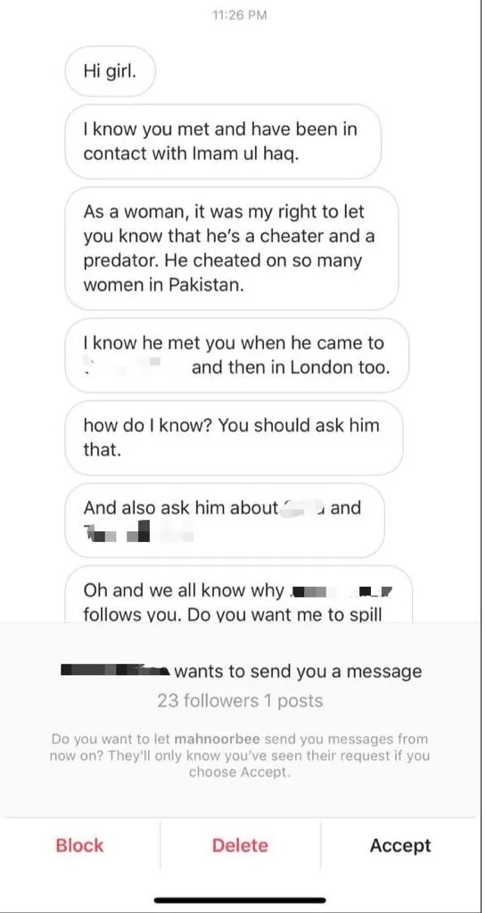 #METOO বেশ কিছু মেয়েদের সঙ্গে পাকিস্তানী ইমাম উল হকের নোংরা মেসেজ আর চ্যাট ভাইরাল 11