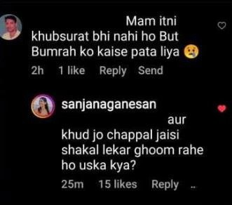 "নিজে চপ্পলের মতো মুখ নিয়ে ঘুরছ", বুমরাহকে নিয়ে ট্রোল করায় সপাট জবাব দিলেন সঞ্জনা গণেশন !! 2 Sanjana Ganesan | image: Instagram