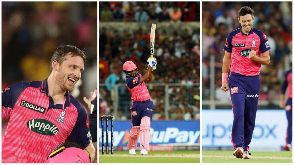 Jos Buttler, Sanju Samson and Trent Boult