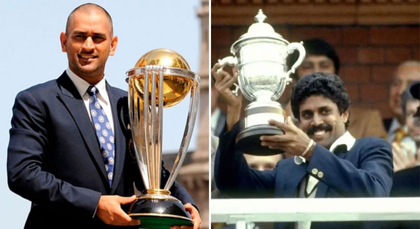 MS Dhoni and Kapil Dev lifting World Cup Trophies | Image: Twitter