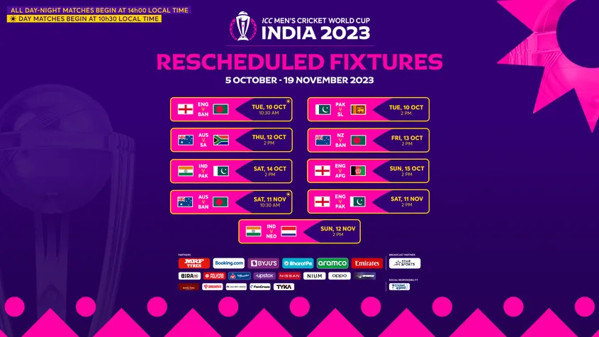 ICC World Cup 2023 Rescheduled Fixtures | Image: Twitter