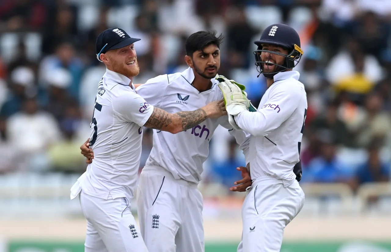 Ben Stokes with Shoaib Bashir and Ben Foakes | IND vs ENG | Image: Getty Images