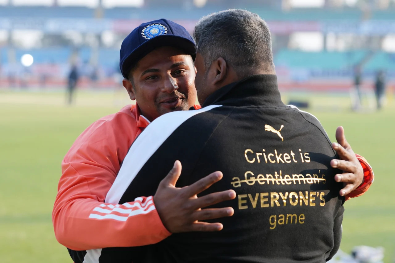 Sarfaraz Khan with Father Naushad Khan | IND vs ENG | Image: Getty Images