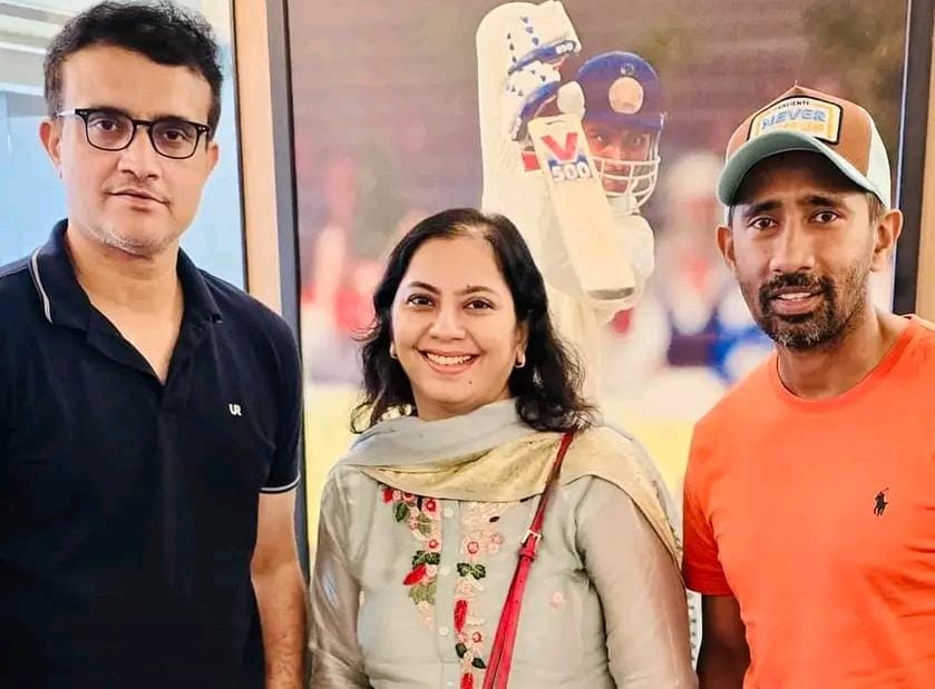 Sourav Ganguly, Romi Mitra and Wriddhiman Saha | Image: Twitter