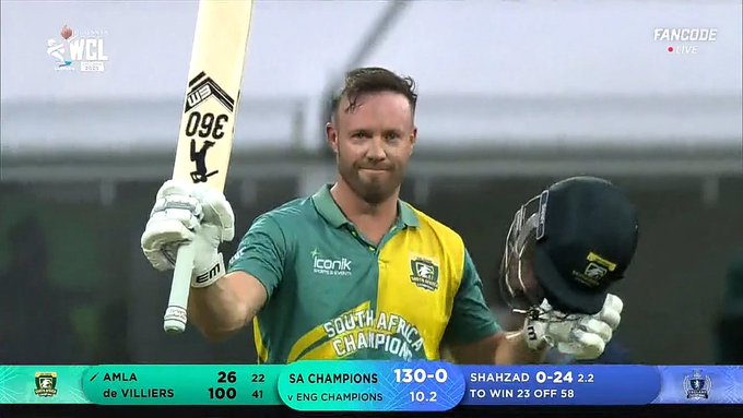 ৬,৬,৬,৬,৬,৬… WCL'এ আগ্রাসী মেজাজে এবি ডি ভিলিয়ার্স, খেললেন ২২ বলে ১০২ রানের বিধ্বংসী ইনিংস !! 3 ৬,৬,৬,৬,৬,৬… WCL'এ আগ্রাসী মেজাজে এবি ডি ভিলিয়ার্স, খেললেন ২২ বলে ১০২ রানের বিধ্বংসী ইনিংস !! 2