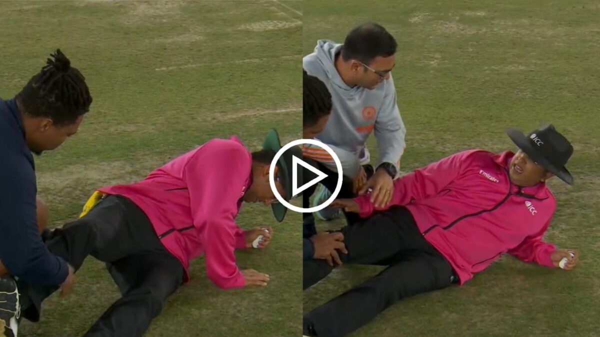 Video: সঞ্জুর মারা বলে আহত আম্পায়ার, যন্ত্রণায় শুয়ে পড়লেন মাঠের মধ্যেই !! 1